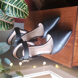 COACH Wren Pump Pointed Toe Leather Ankle Strap Heels